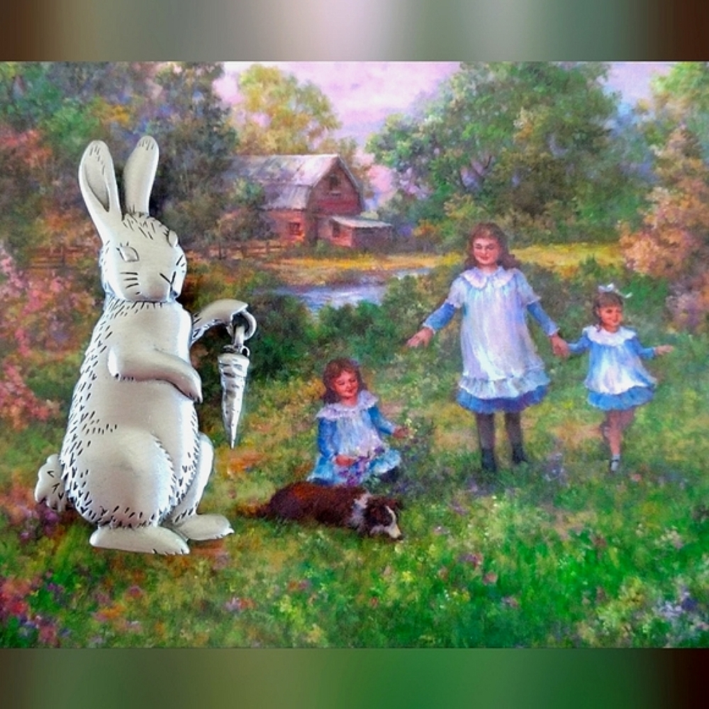 JJ Jonette Bunny with Swinging Carrot Pewter Pin